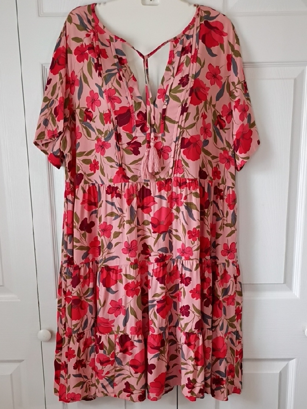 NWT DOKOTOO Boho Floral Tiered Dress with Tassel Tie XL